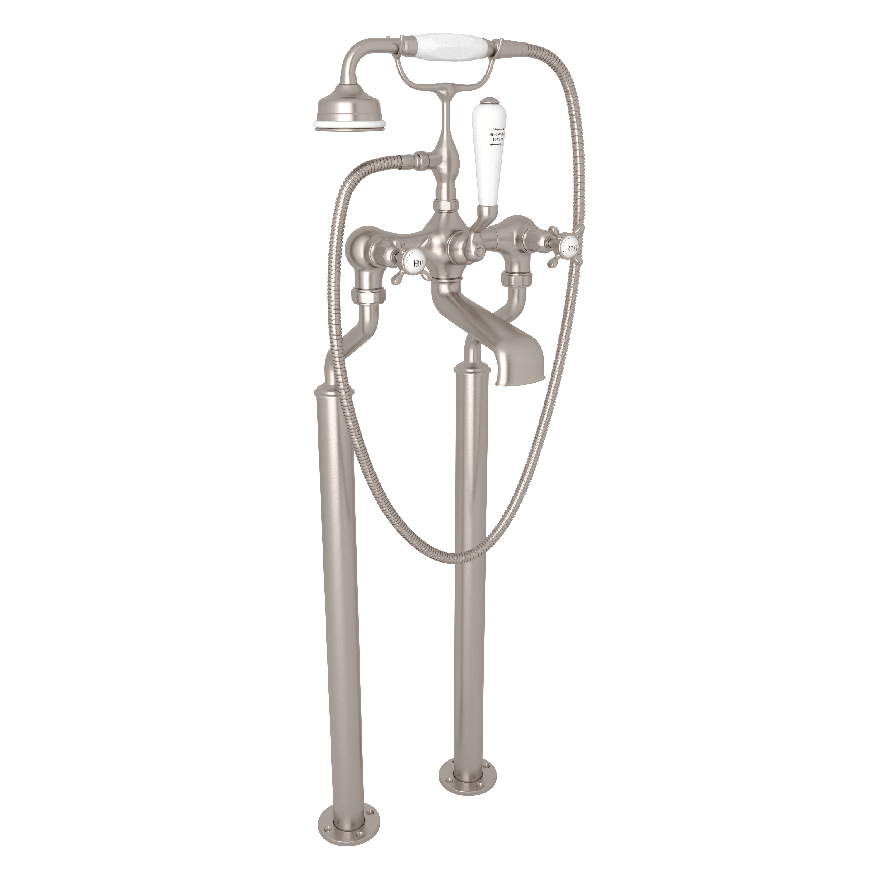 Rohl U 3521x 1 Stn Perrin Rowe Edwardian Edwardian Floor Mount Tub Filler With Cross Handles Qualitybath Com