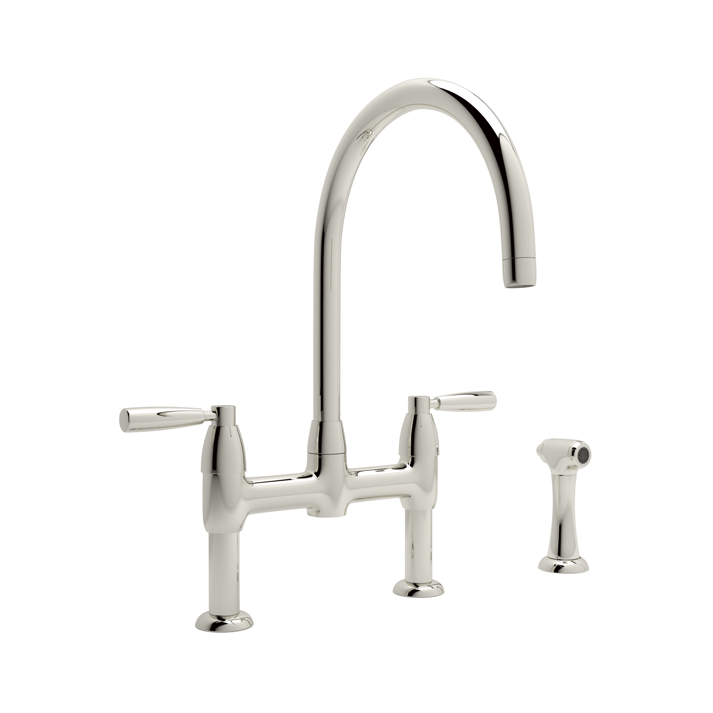 Rohl U.4273LS-PN-2 Perrin  Rowe Holborn Bridge Faucet With Lever Handles  And Sidespray
