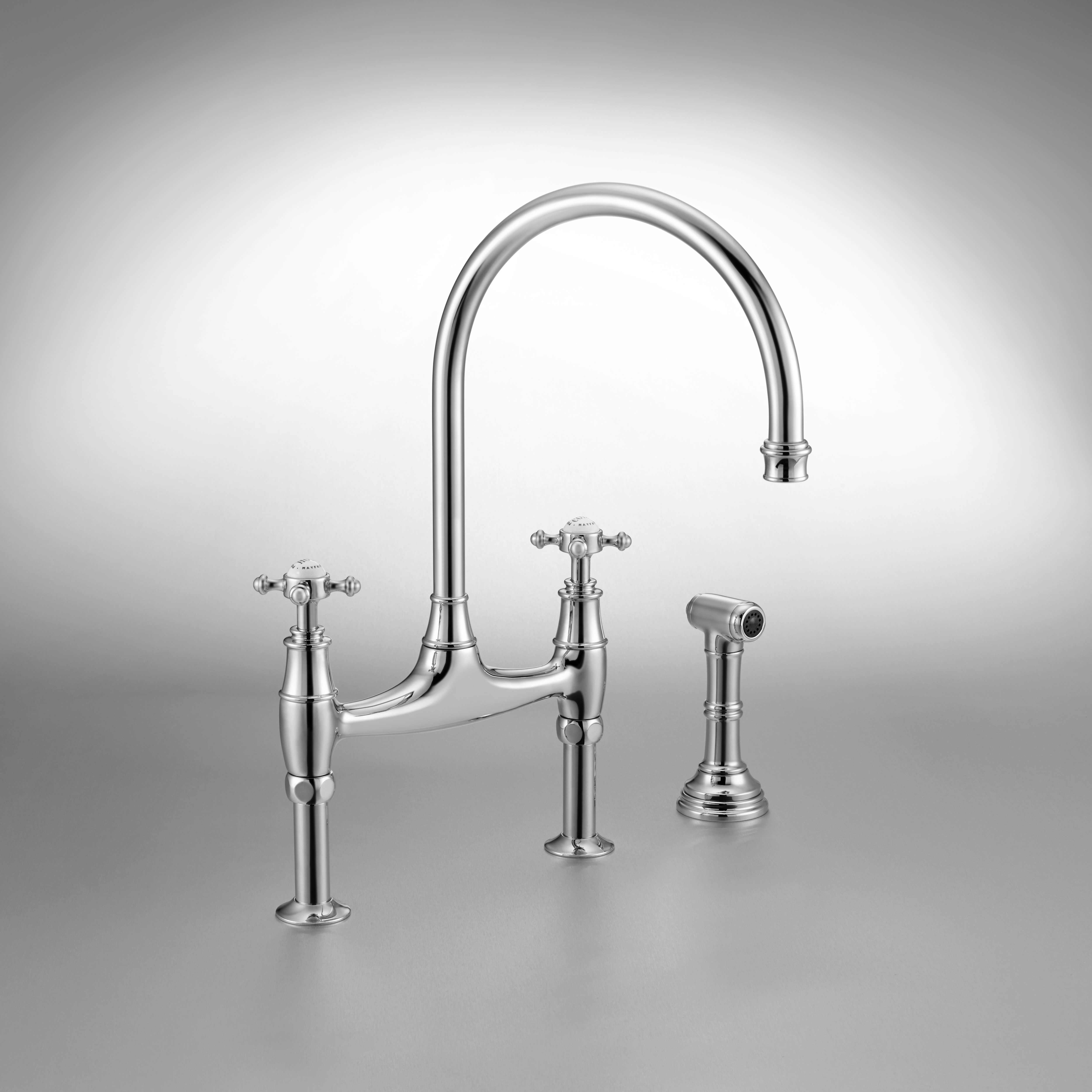 Perrin & Rowe Georgian Era Bridge Kitchen Faucet with Sidespray -  Unlacquered Brass with Metal Lever Handle