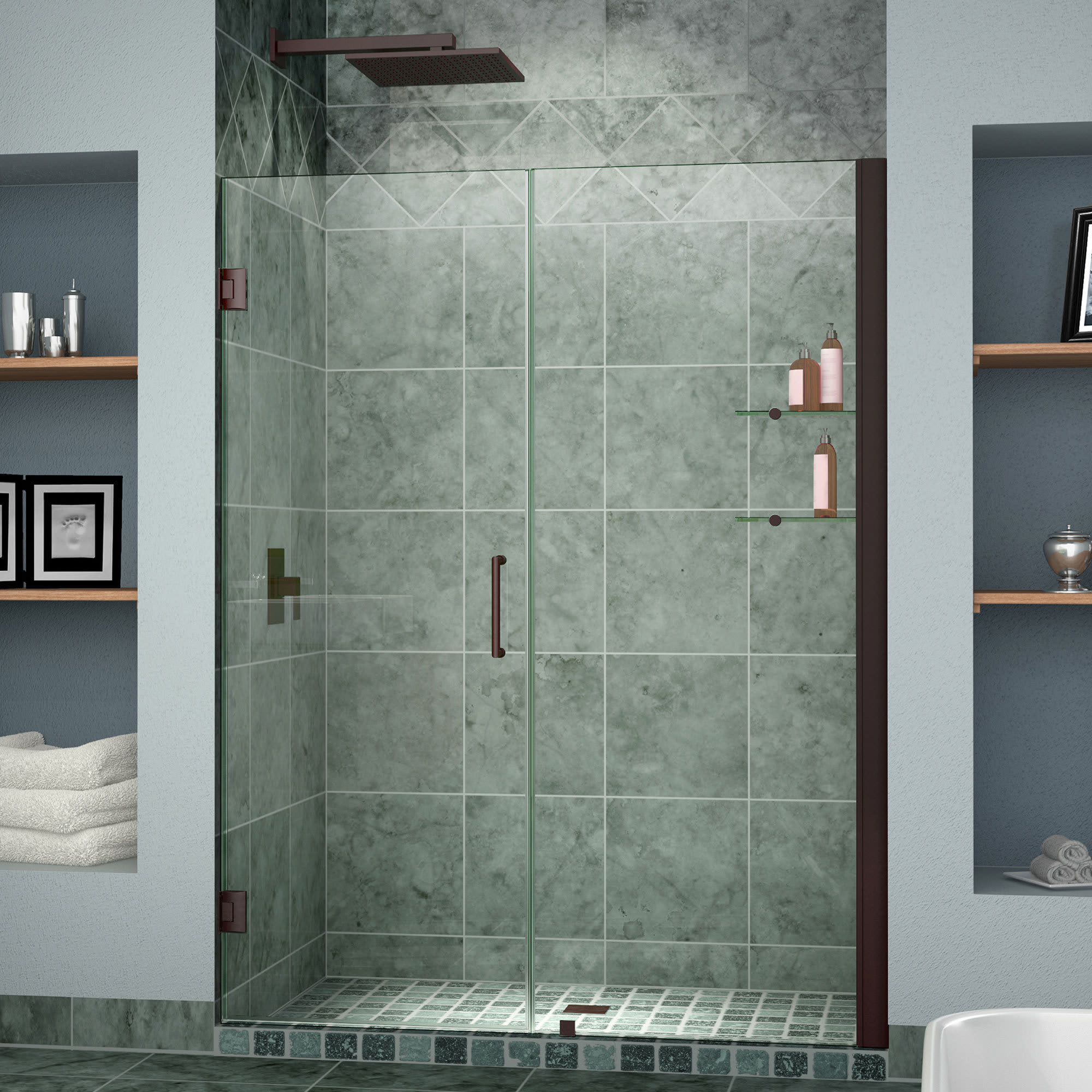 Dreamline Shdr 20477210cs 04 Unidoor 47 23 Inch Shower Door With 24 Stationary Panel And Shelves Qualitybath Com