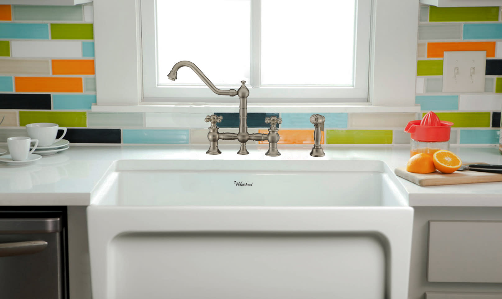 キャビネット Whitehaus WHKBTCR3-9201-NT-BN Vintage Iii Bridge Faucet With