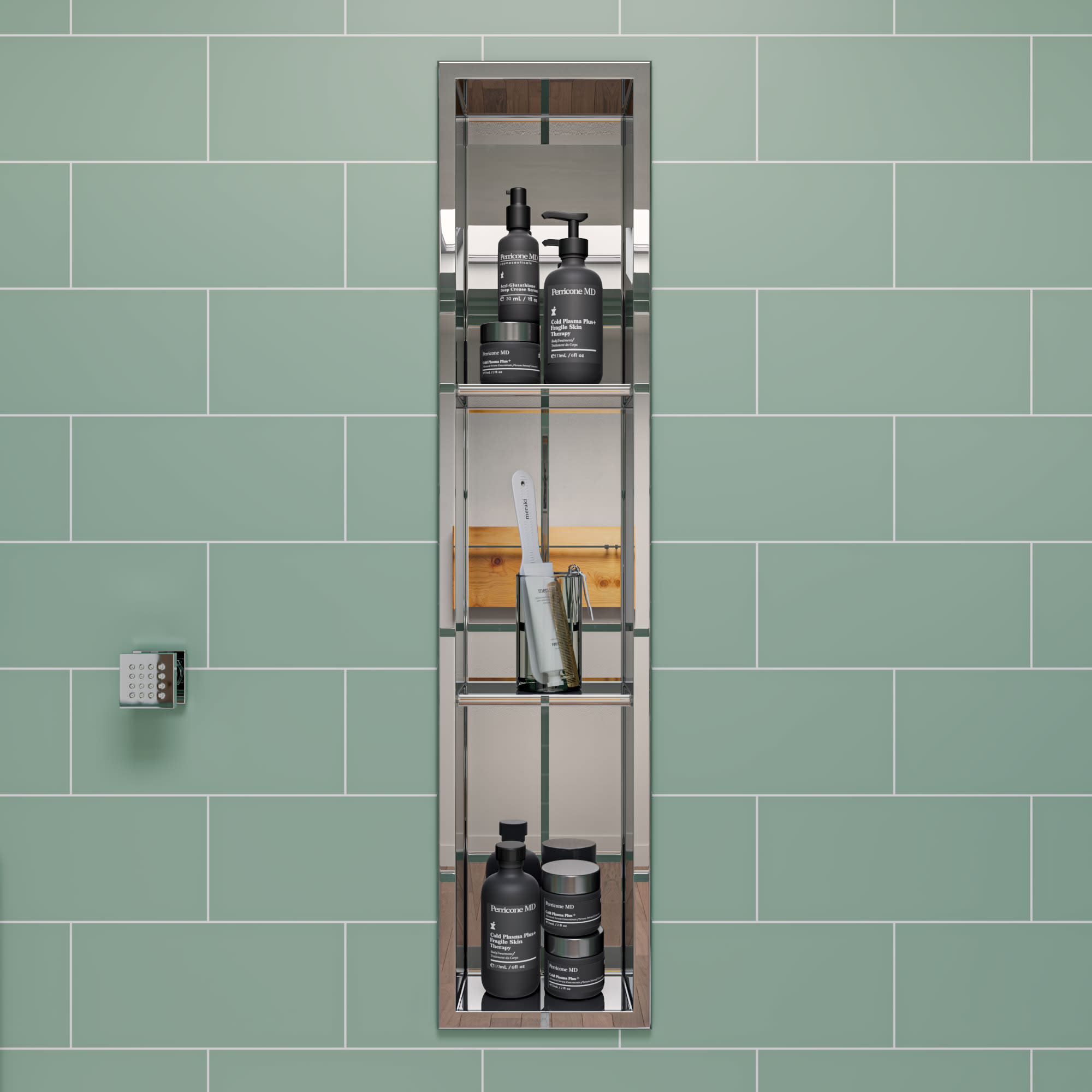 ALFI ALFI brand 8 x 36 Polished Stainless Steel Vertical Triple Shelf Bath  Shower Niche at