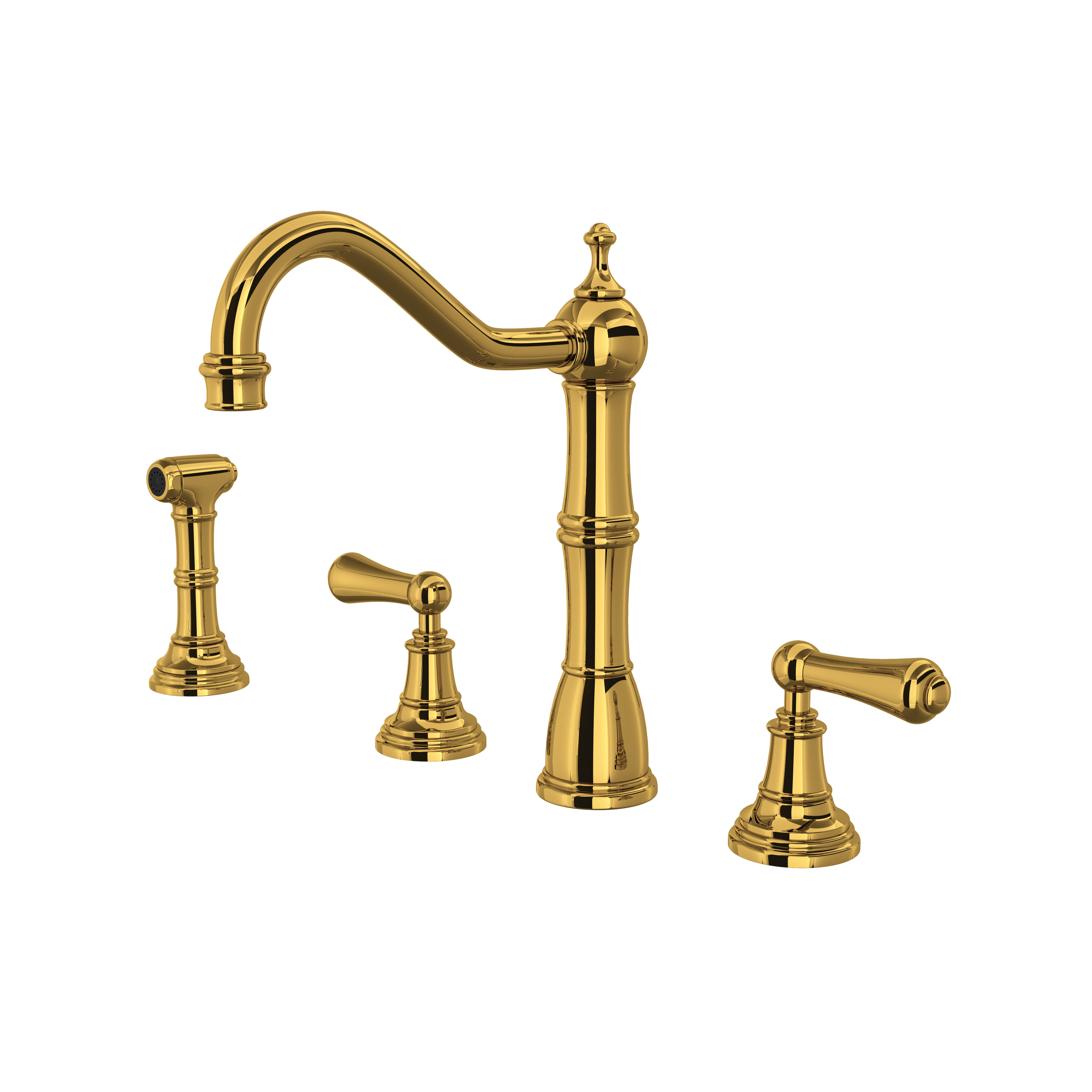 Rohl U.4775X-ULB-2 Perrin  Rowe Edwardian 4-Hole Kitchen Faucet With  Sidespray