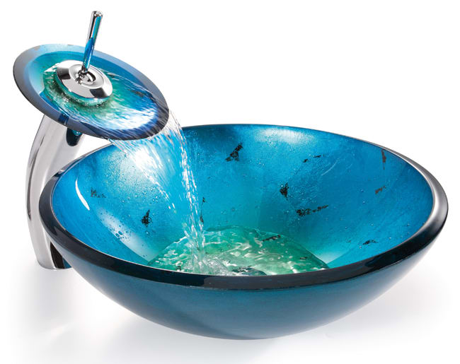 Blue Vessel Sink with Waterfall Faucet Set –