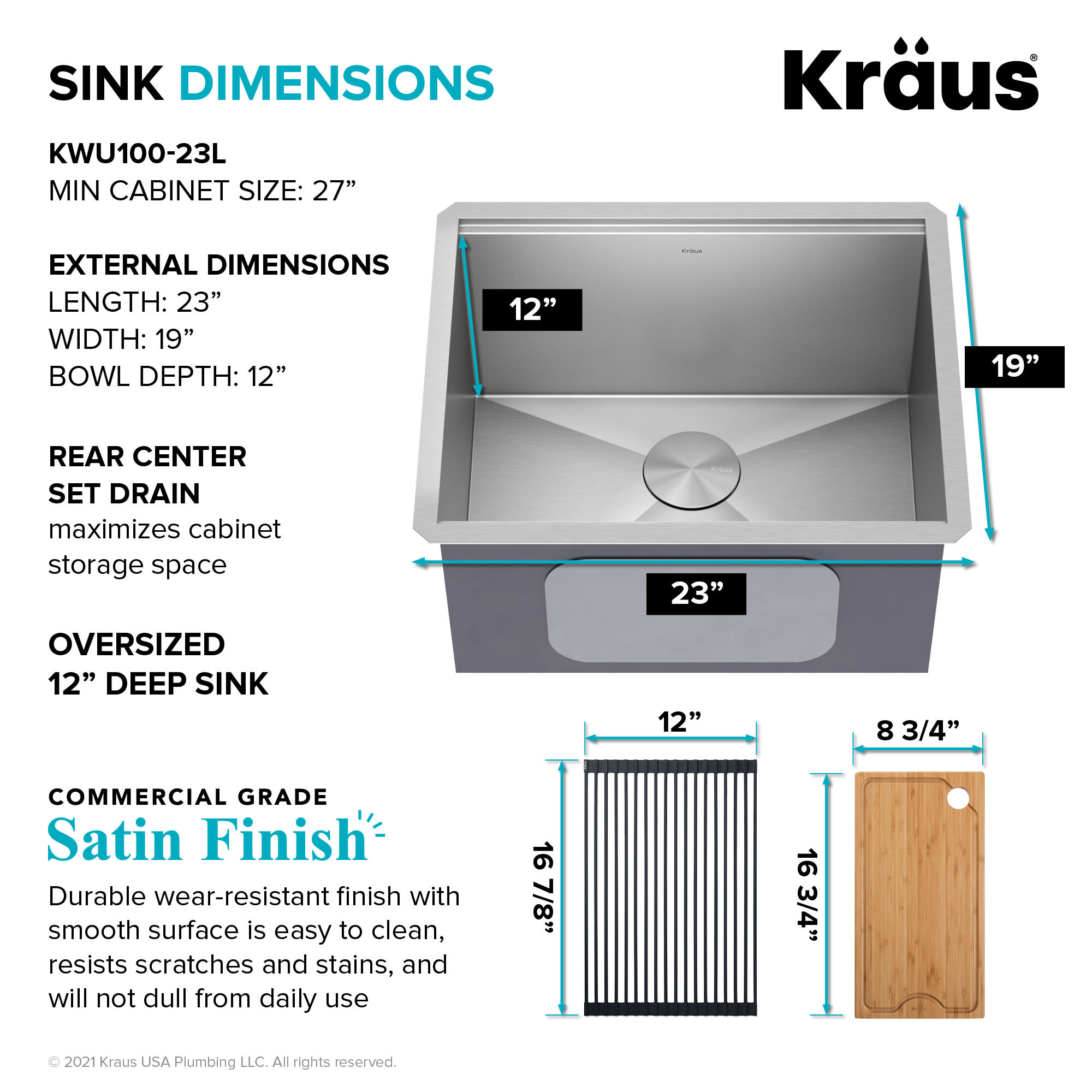 Kraus KWU100-23L 23 Workstation Kitchen Sink With Accessories