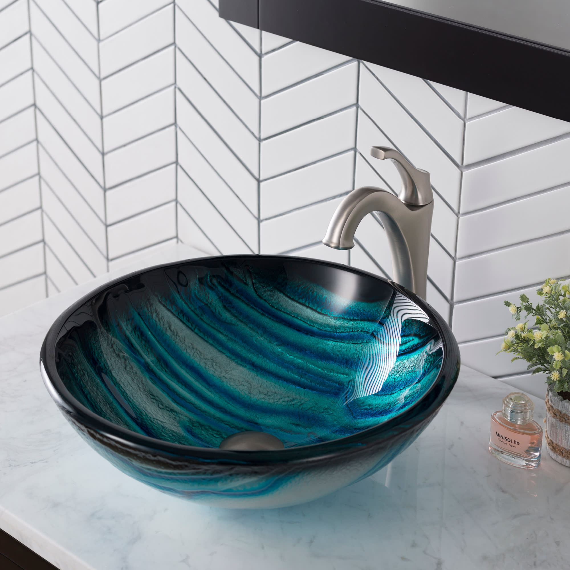 Kraus GV-399-19mm Nature Series Ladon Glass Vessel Bathroom