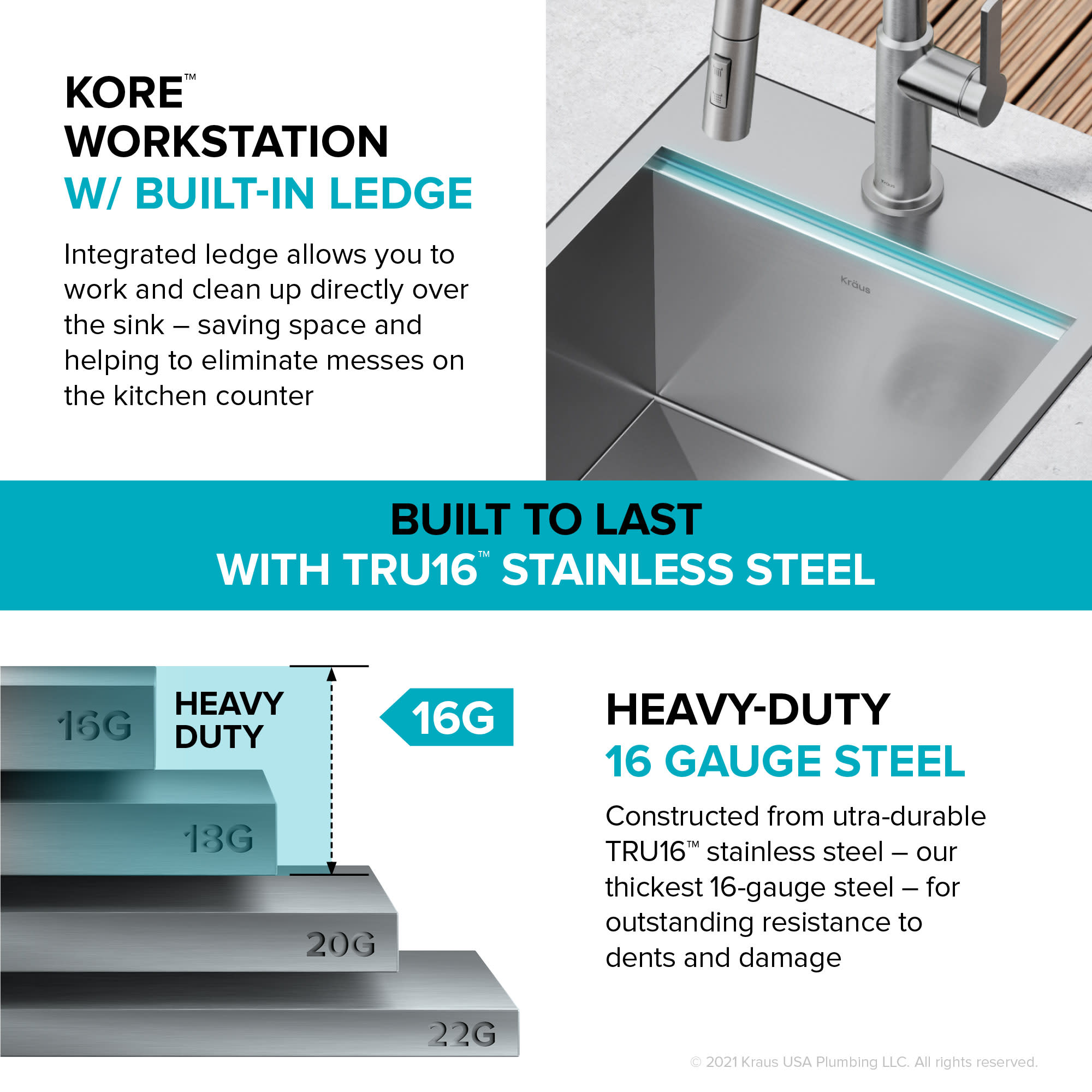 Kraus KWT311-15 15 Workstation Kitchen Bar Sink With Accessories