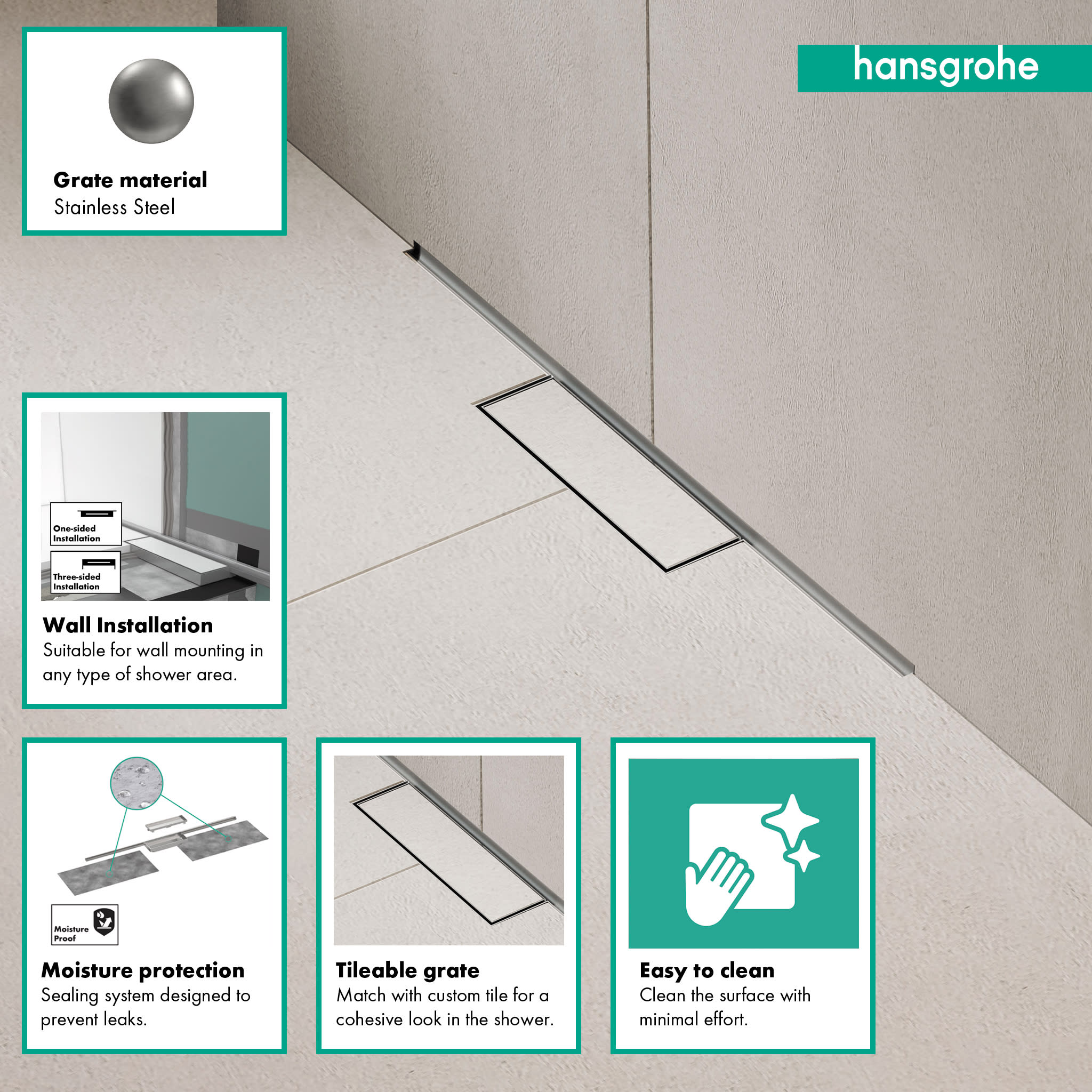 Hansgrohe 56219001 Raindrain Minimalistic Finish Set Shower Drain 