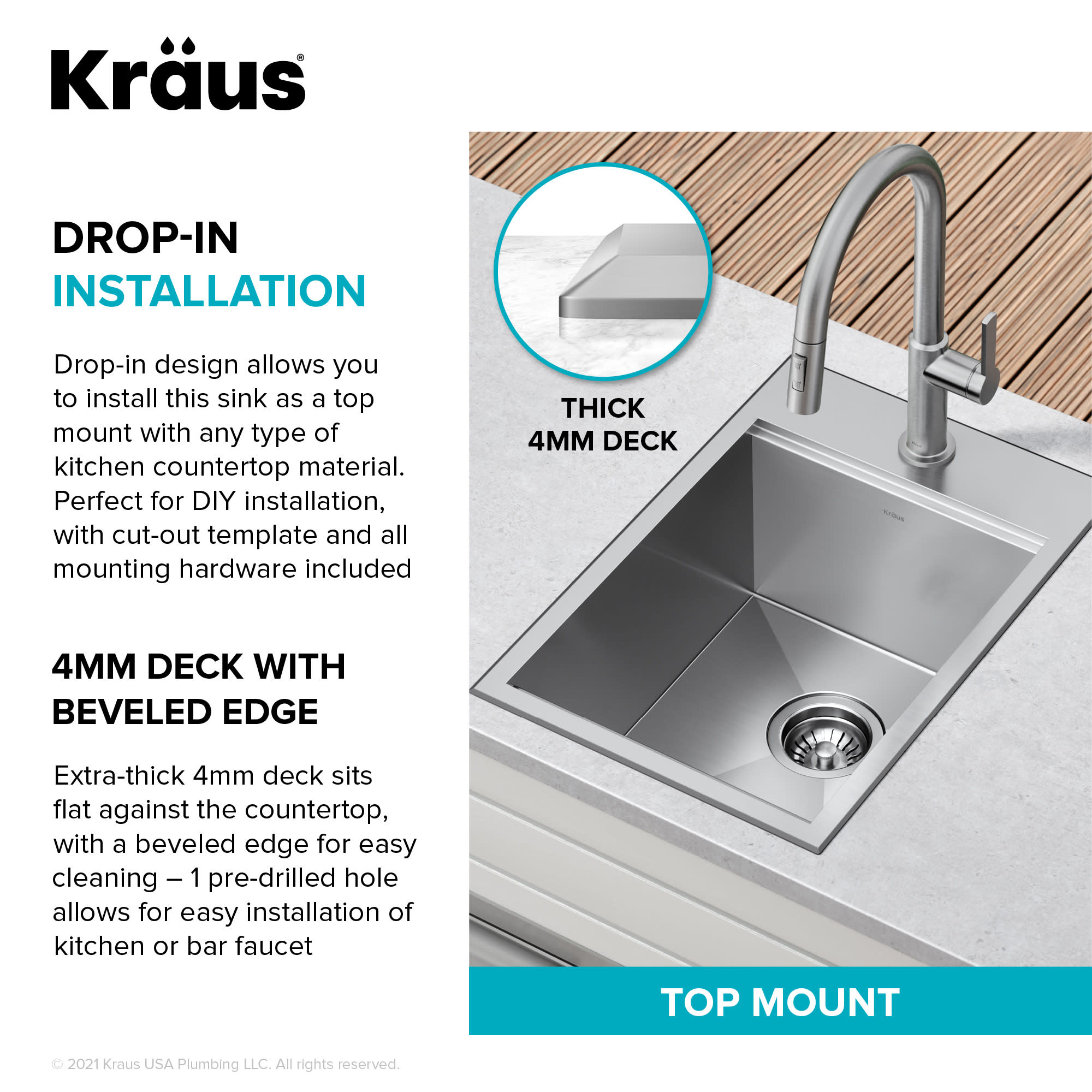 Kraus KWT311-15 15 Workstation Kitchen Bar Sink With Accessories