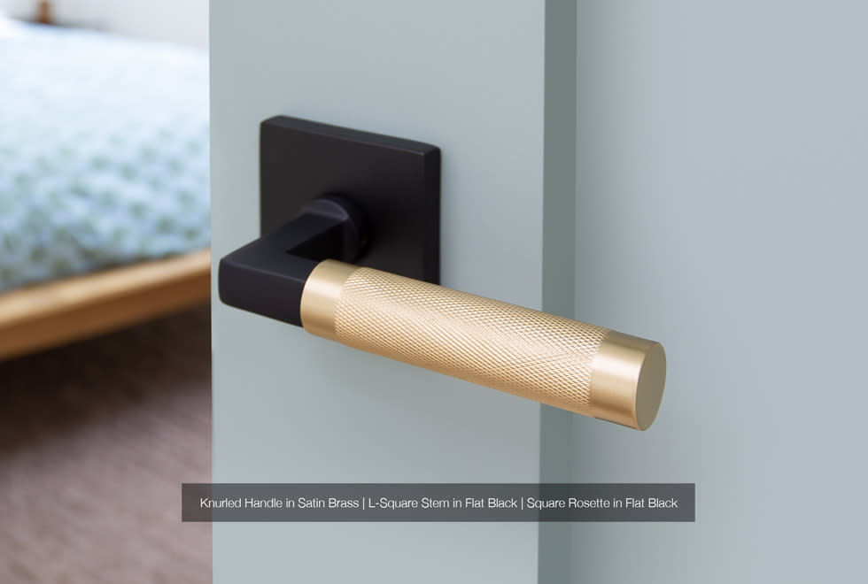 Emtek 5052US19.LSUS19.KNUS19.RH Flat Black Knurled L-Square Right Handed  Non-Turning Two-Sided Dummy Door Lever Set with Modern Rectangular Rose  from the SELECT Brass Collection 