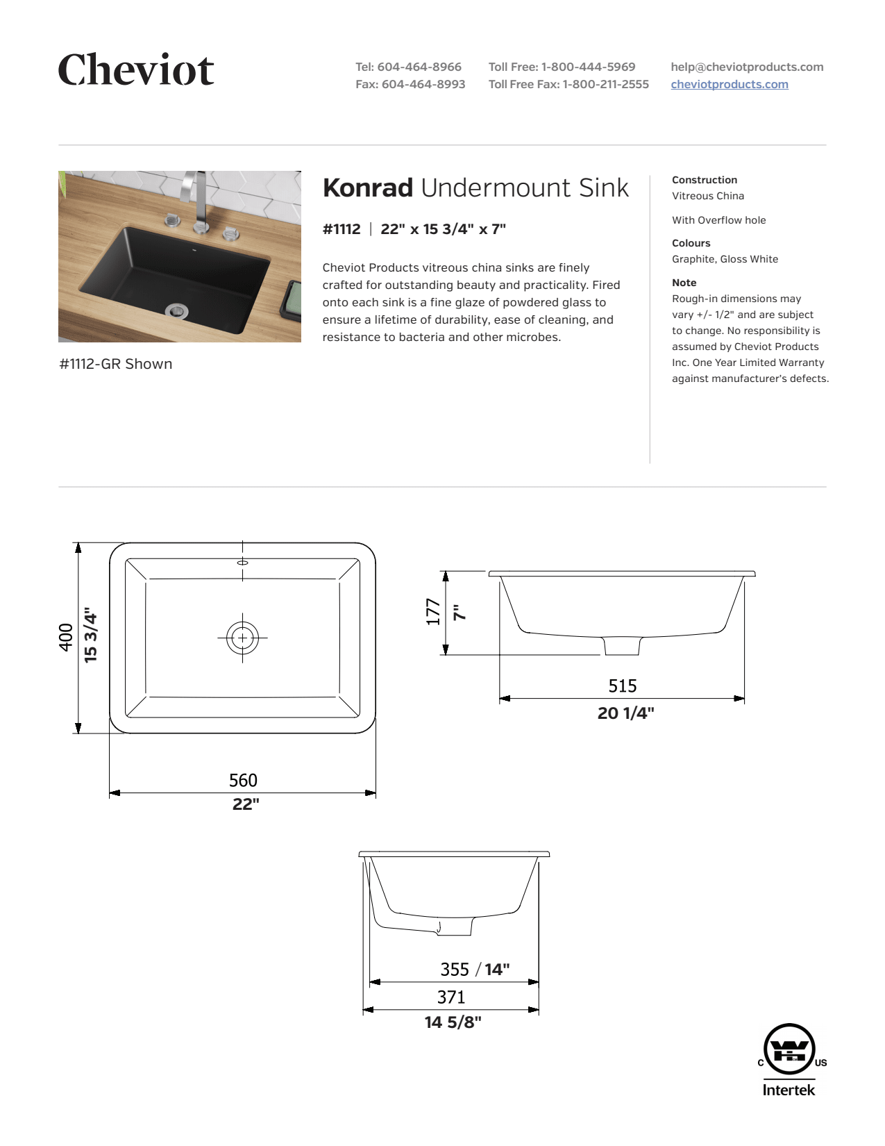 Cheviot 1112 Konrad Undermount Sink | QualityBath.com