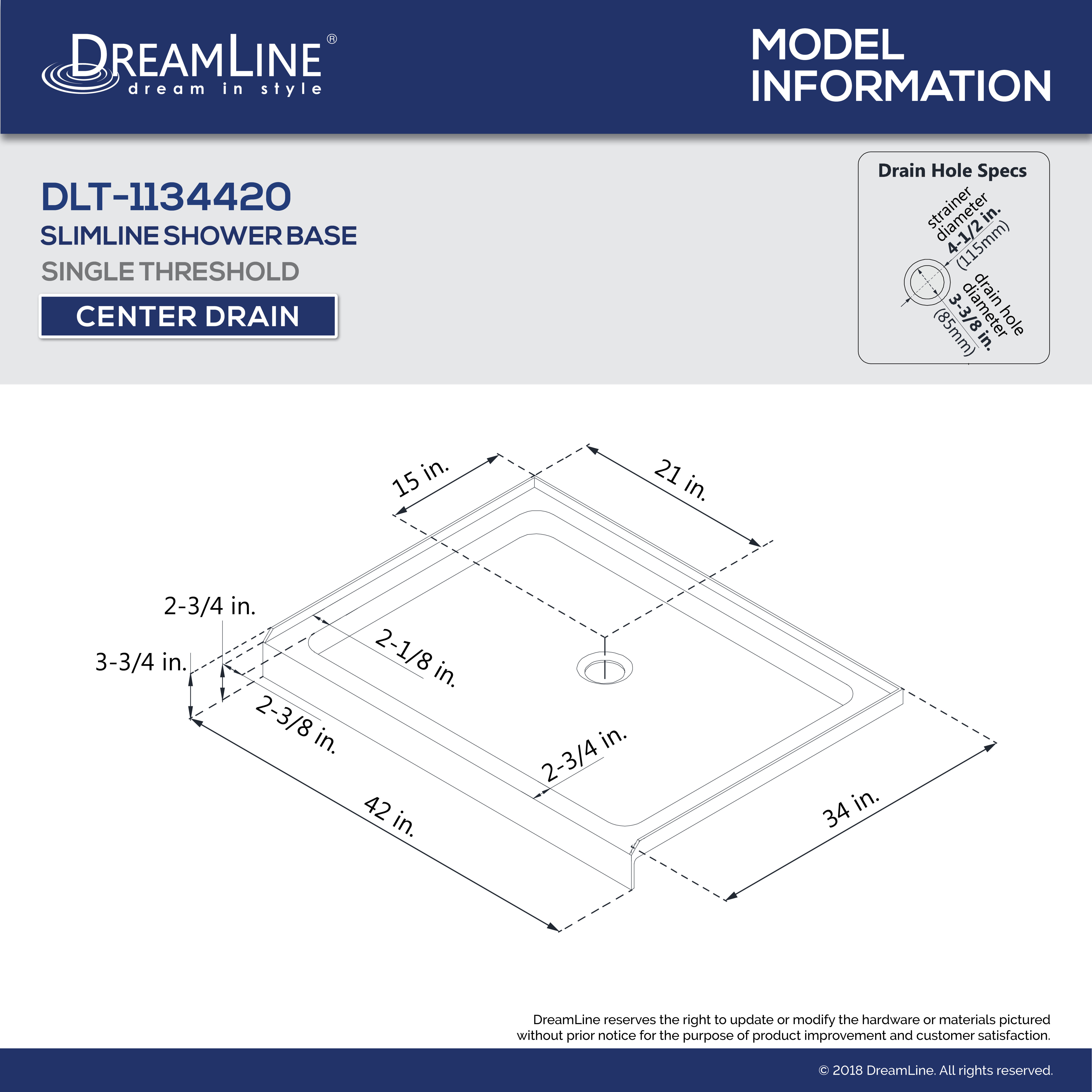 DreamLine DLT1134420 Single Threshold Shower Base