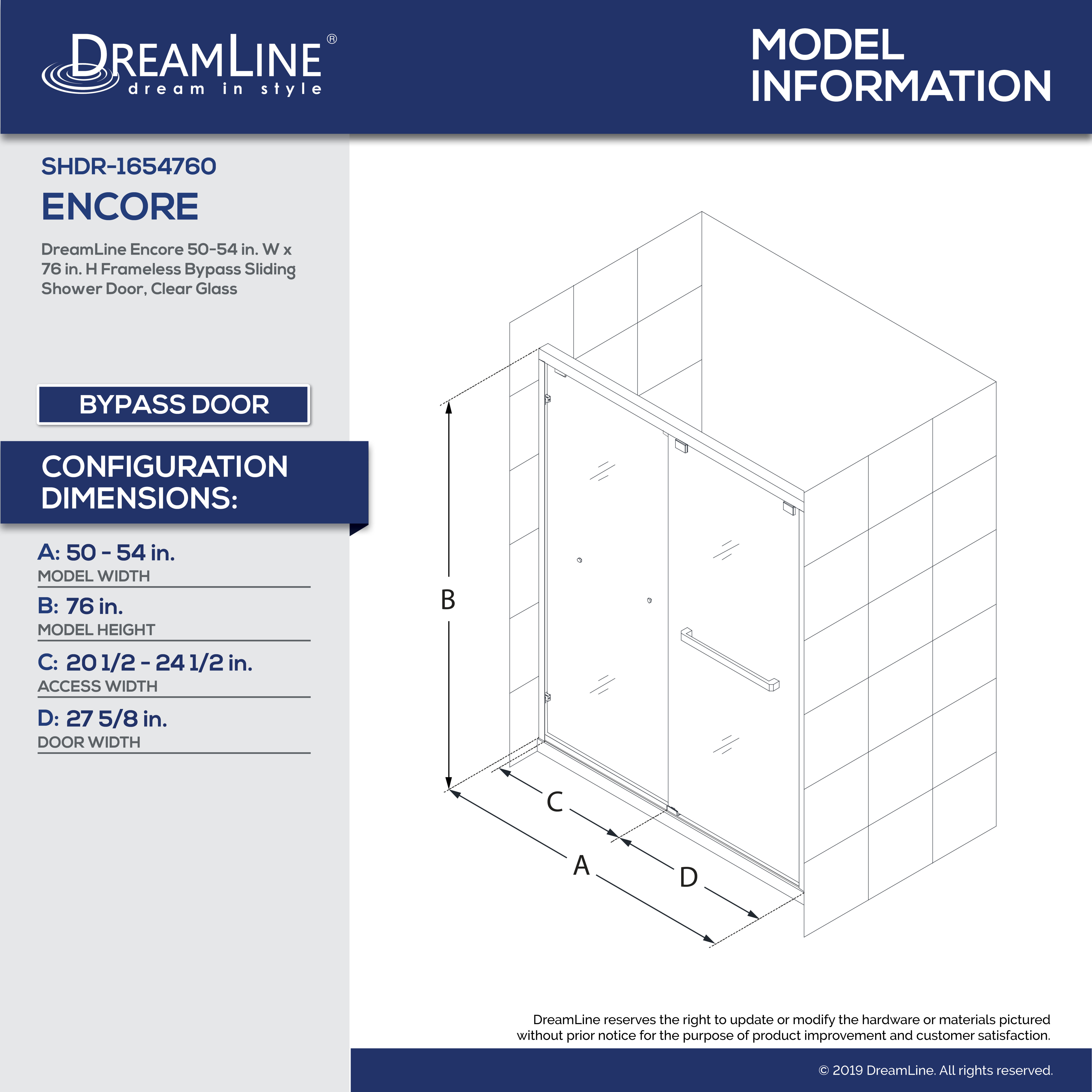 Dreamline SHDR1654760 Encore Shower Door