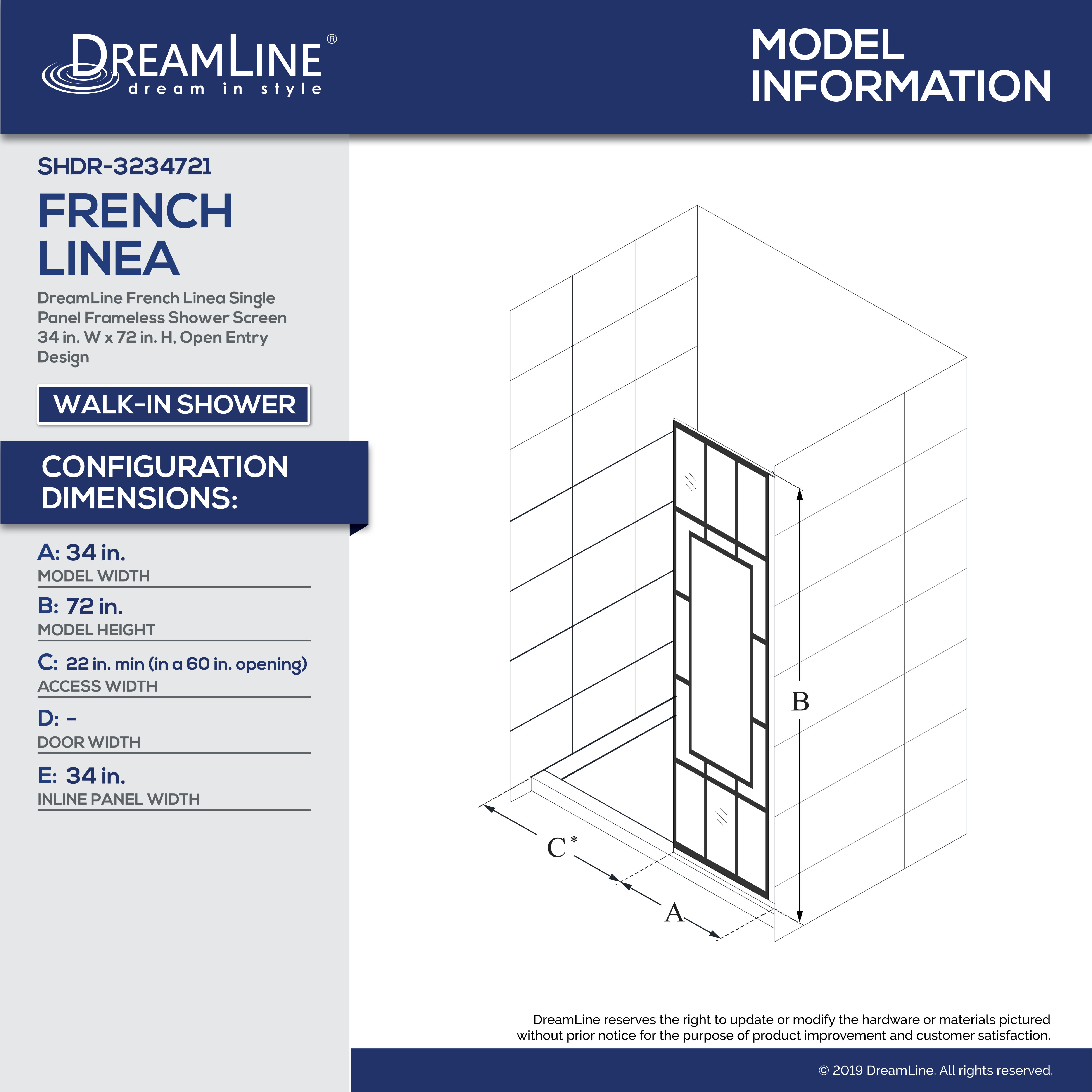 DreamLine SHDR323472186 French Linea Avignon Shower Door